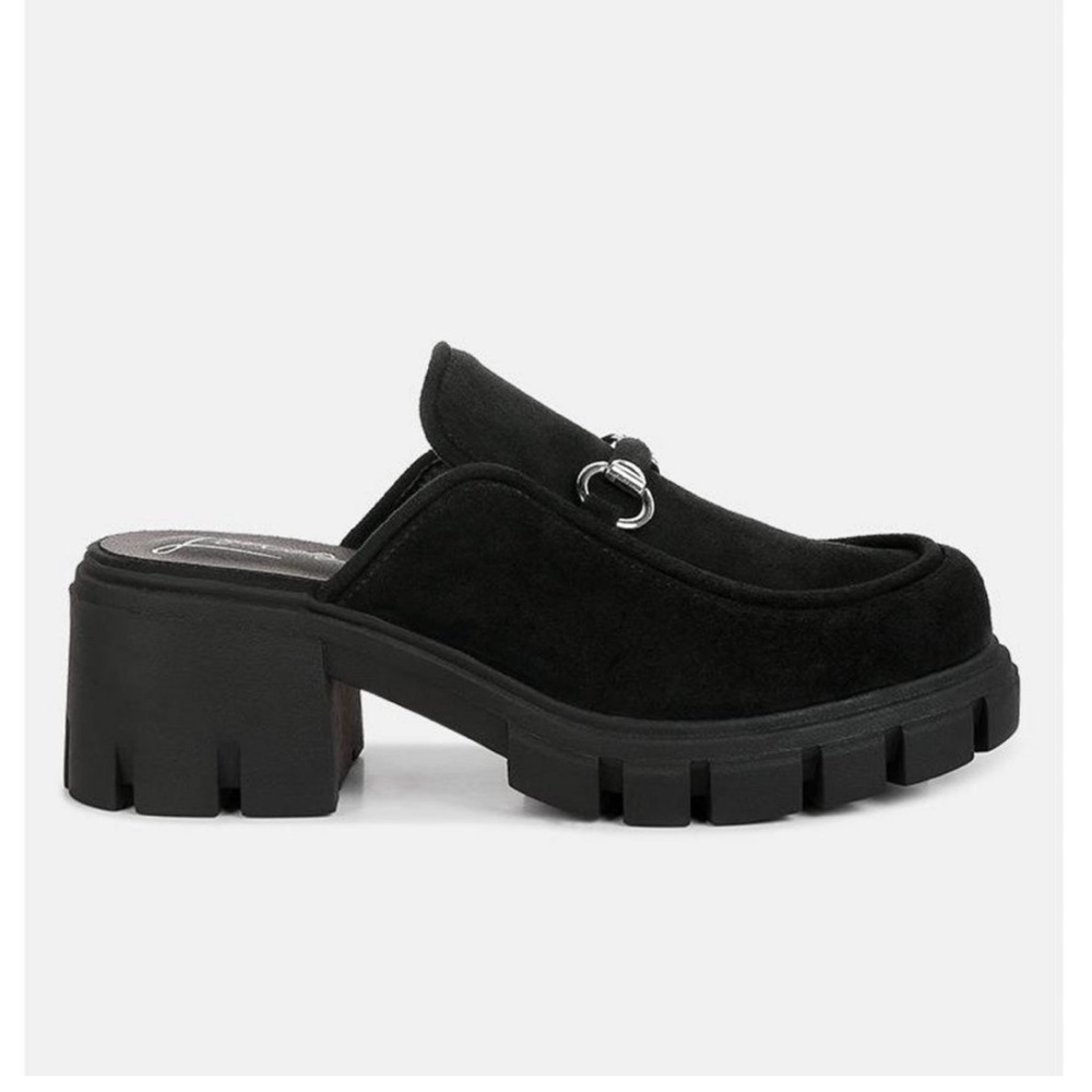 Black Chunky Heel Loafers